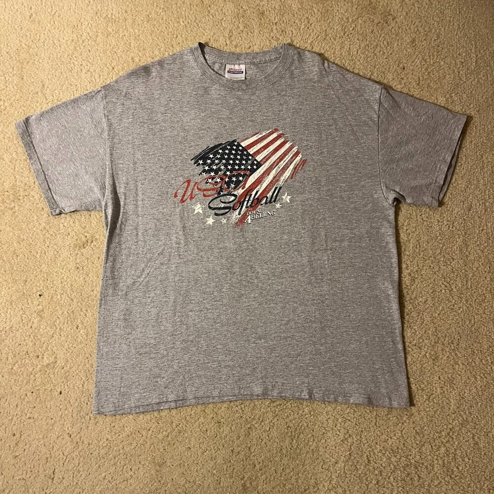 Year 00s 2000s USA Softball Bound 4 Beijing Tour Grey Casual Graphic T-shirt XL